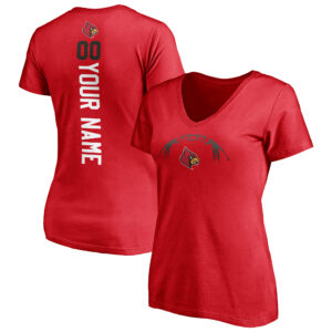 Women's Red Louisville Cardinals Playmaker Football Personalized Name & Number V-Neck T-Shirt