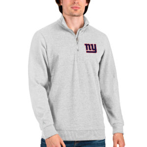 Men's Antigua Heathered Gray New York Giants Action Quarter-Zip Pullover Sweatshirt