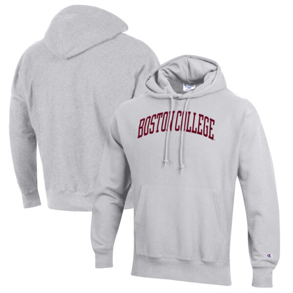 Men's Champion Heathered Gray Boston College Eagles Reverse Weave Fleece Pullover Hoodie