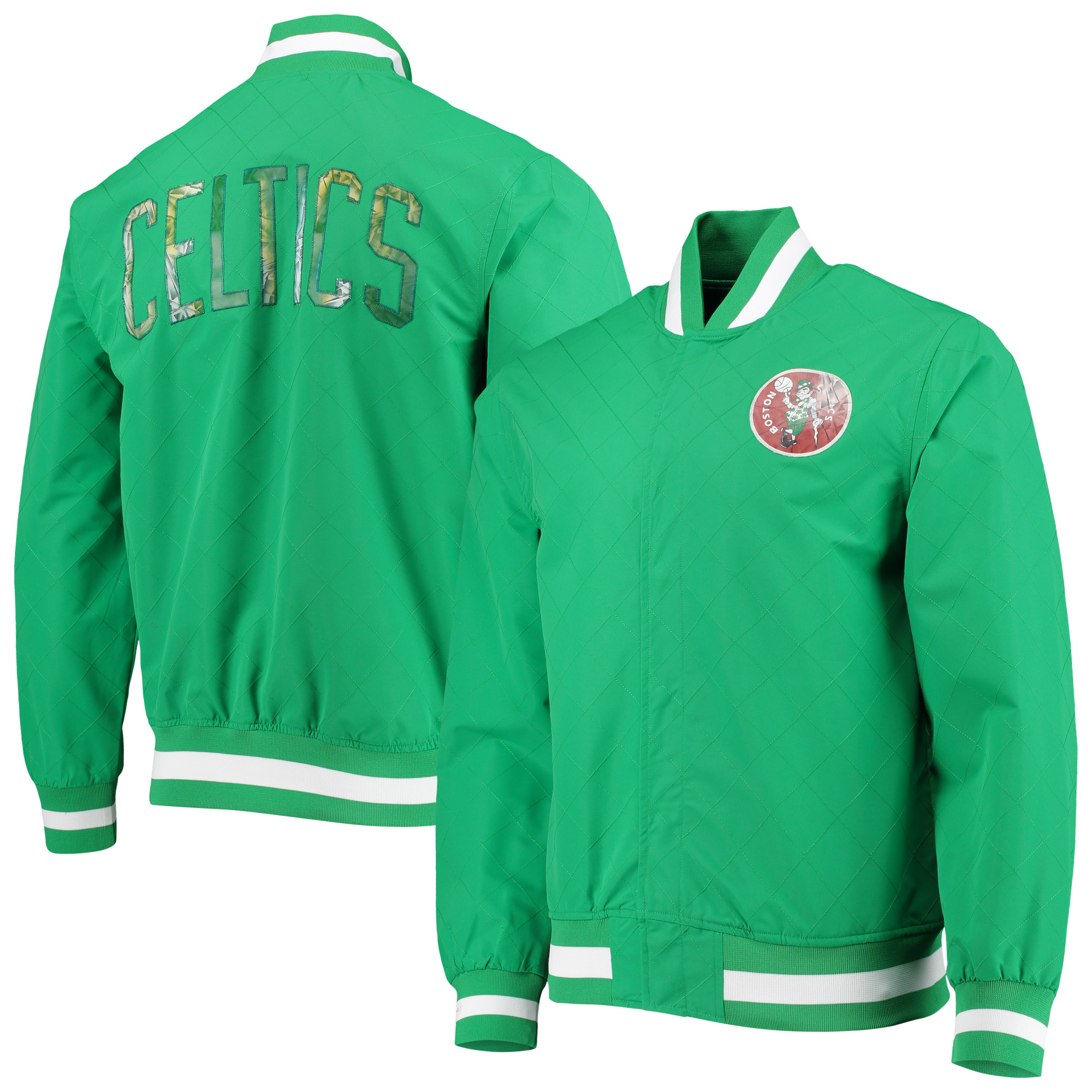 Men's Boston Celtics Kelly Green Mitchell & Ness Hardwood Classics 75th Anniversary Authentic Warmup Full-Snap Jacket - Image 2