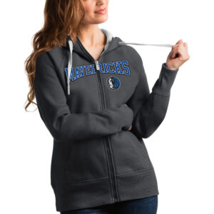 Women's Antigua Charcoal Dallas Mavericks Team Victory Full-Zip Hoodie