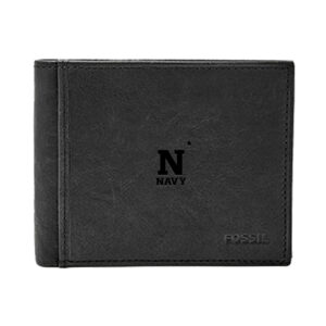 Men's Fossil Black Navy Midshipmen Leather Ingram RFID Flip ID Bifold Wallet