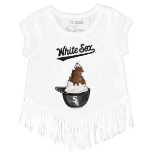 Girls Youth Tiny Turnip White Chicago White Sox Sundae Helmet Fringe T-Shirt