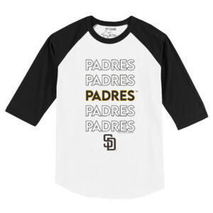 Toddler Tiny Turnip White/Black San Diego Padres Stacked Raglan 3/4 Sleeve T-Shirt
