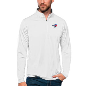 Men's Antigua White Toronto Blue Jays Tribute Quarter-Zip Pullover Top