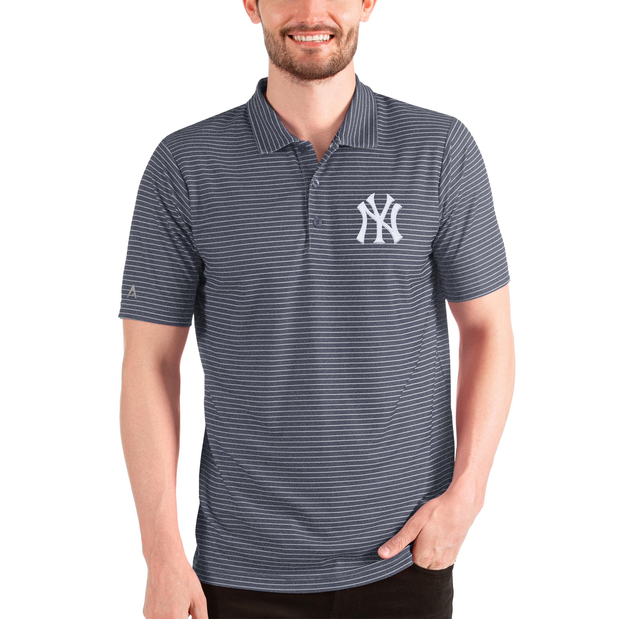 Men's Antigua Heathered Navy/White New York Yankees Esteem Polo
