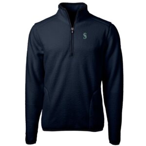 Men's Cutter & Buck Navy Seattle Mariners Big & Tall Cascade Eco Sherpa Fleece Quarter-Zip Pullover Jacket