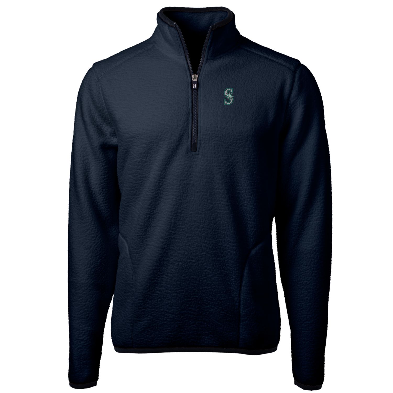 Men's Cutter & Buck Navy Seattle Mariners Big & Tall Cascade Eco Sherpa Fleece Quarter-Zip Pullover Jacket