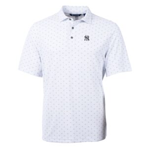 Men's Cutter & Buck White New York Yankees Big & Tall Virtue Eco Pique Tile Print Polo