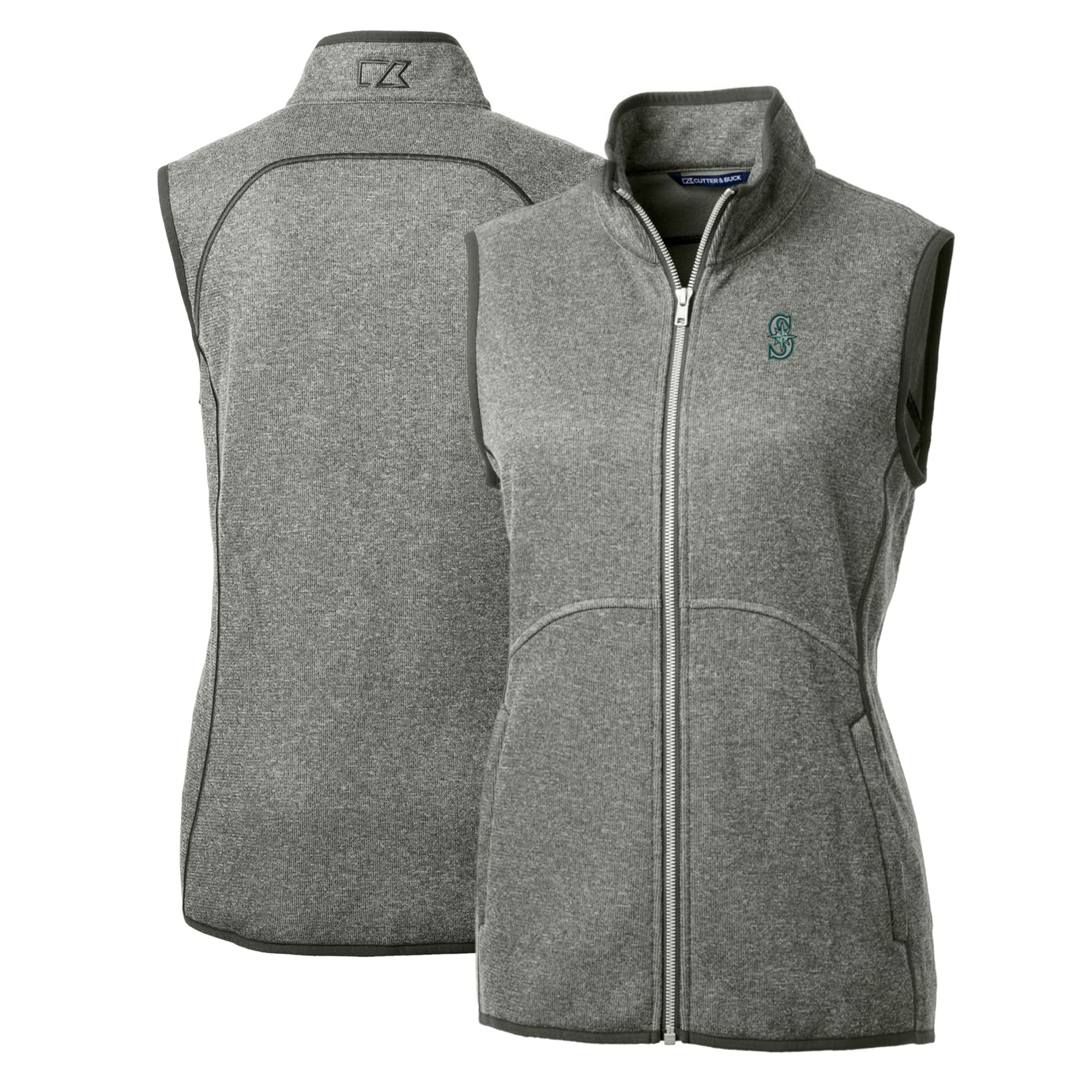 Women's Cutter & Buck Heathered Gray Seattle Mariners Mainsail Sweater-Knit Full-Zip Vest - Image 2