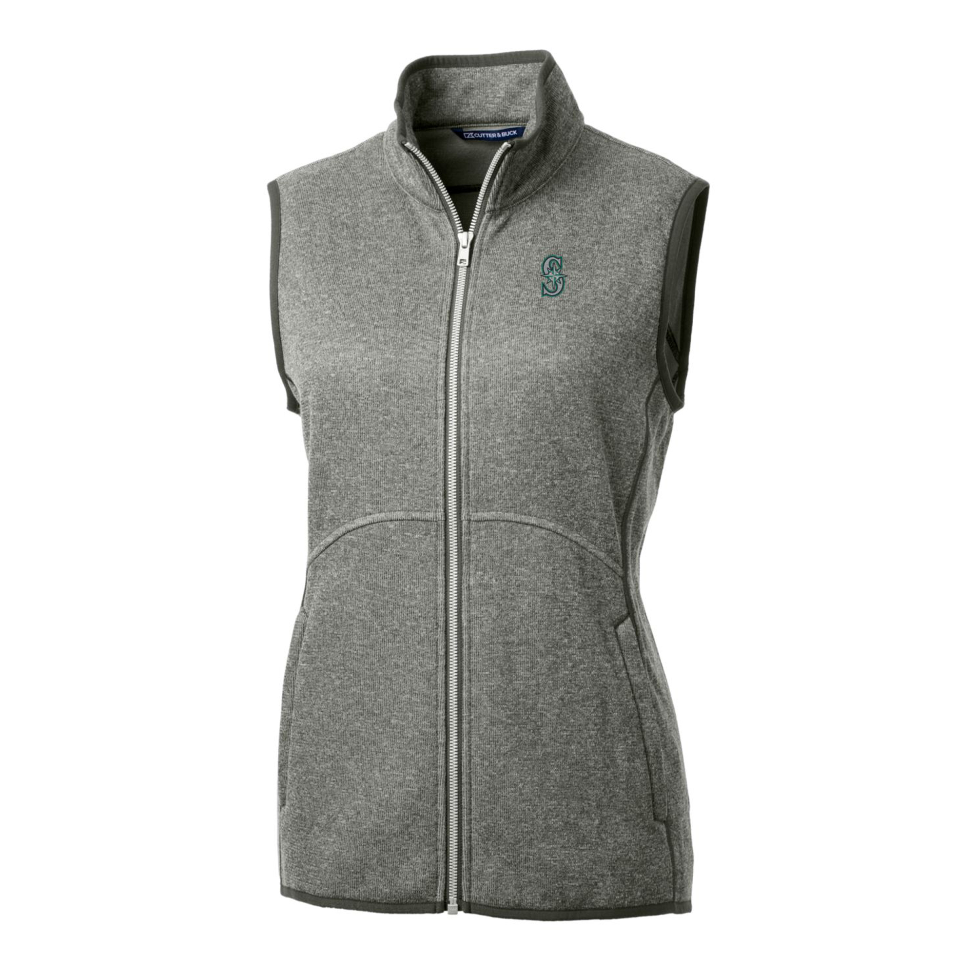 Women's Cutter & Buck Heathered Gray Seattle Mariners Mainsail Sweater-Knit Full-Zip Vest - Image 6