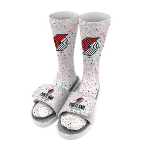 Men's ISlide White Portland Trail Blazers Team Logo Speckle Socks & Slide Sandals Bundle