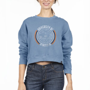 Women's Uscape Apparel Blue Virginia Cavaliers Circle Scene Cropped Crewneck Sweatshirt