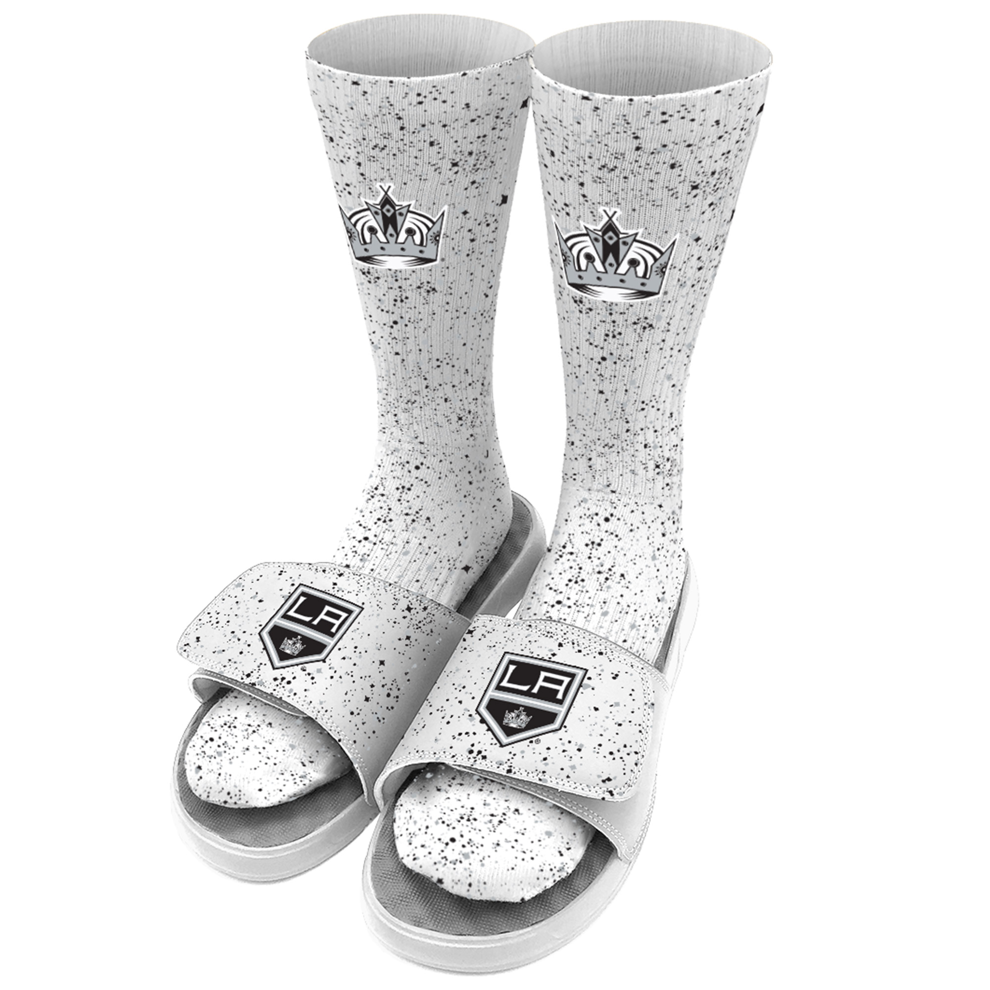 Youth ISlide White Los Angeles Kings Speckle Socks & Slide Sandals Bundle