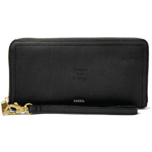 Women's Fossil Black Granite State College Leather Logan RFID Zip Around Clutch