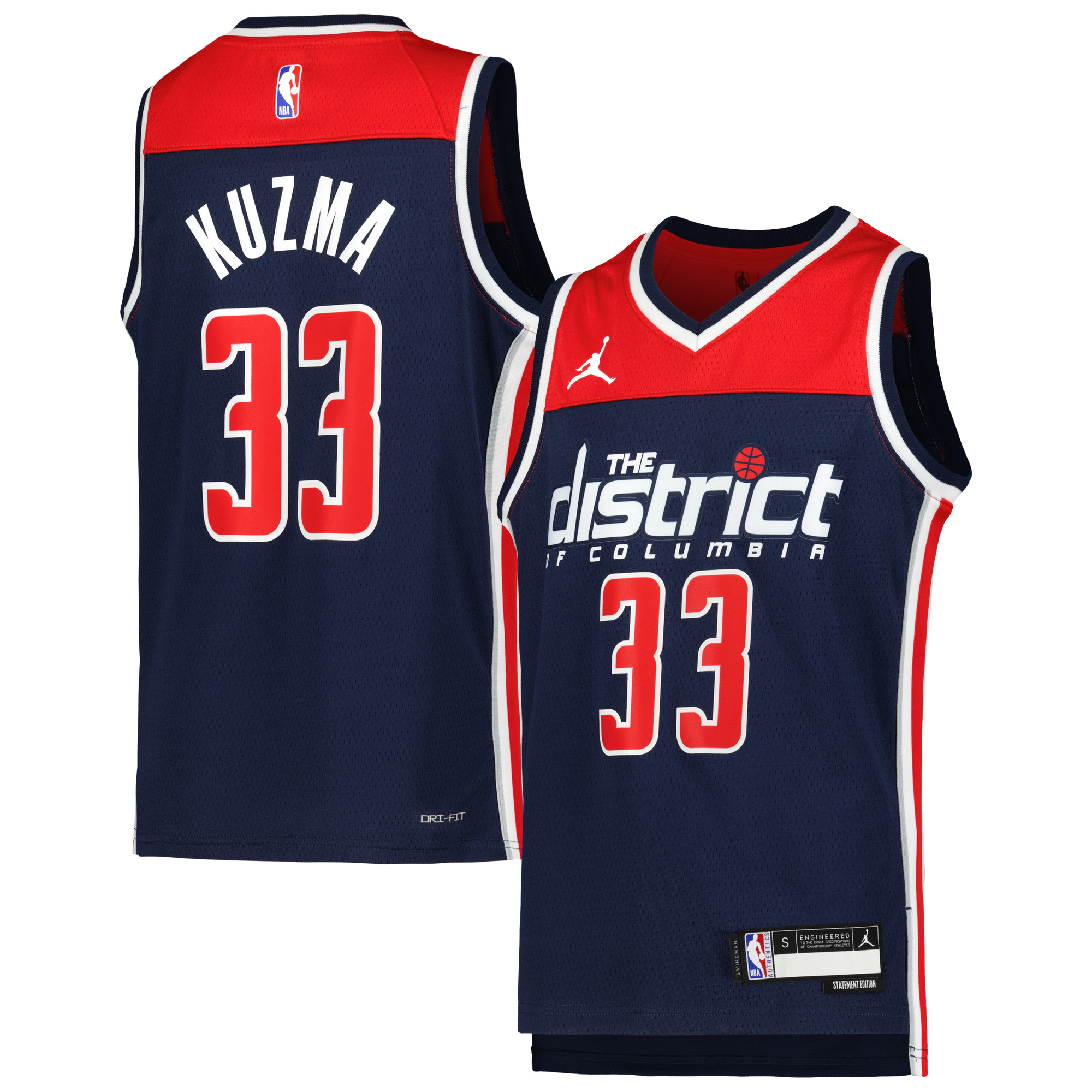 Youth Jordan Brand Kyle Kuzma Navy Washington Wizards Swingman Jersey - Statement Edition - Image 2
