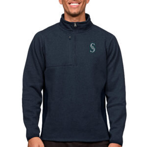 Men's Antigua Heathered Navy Seattle Mariners Course Quarter-Zip Pullover Top