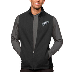 Men's Antigua Heathered Black Philadelphia Eagles Course Full-Zip Vest
