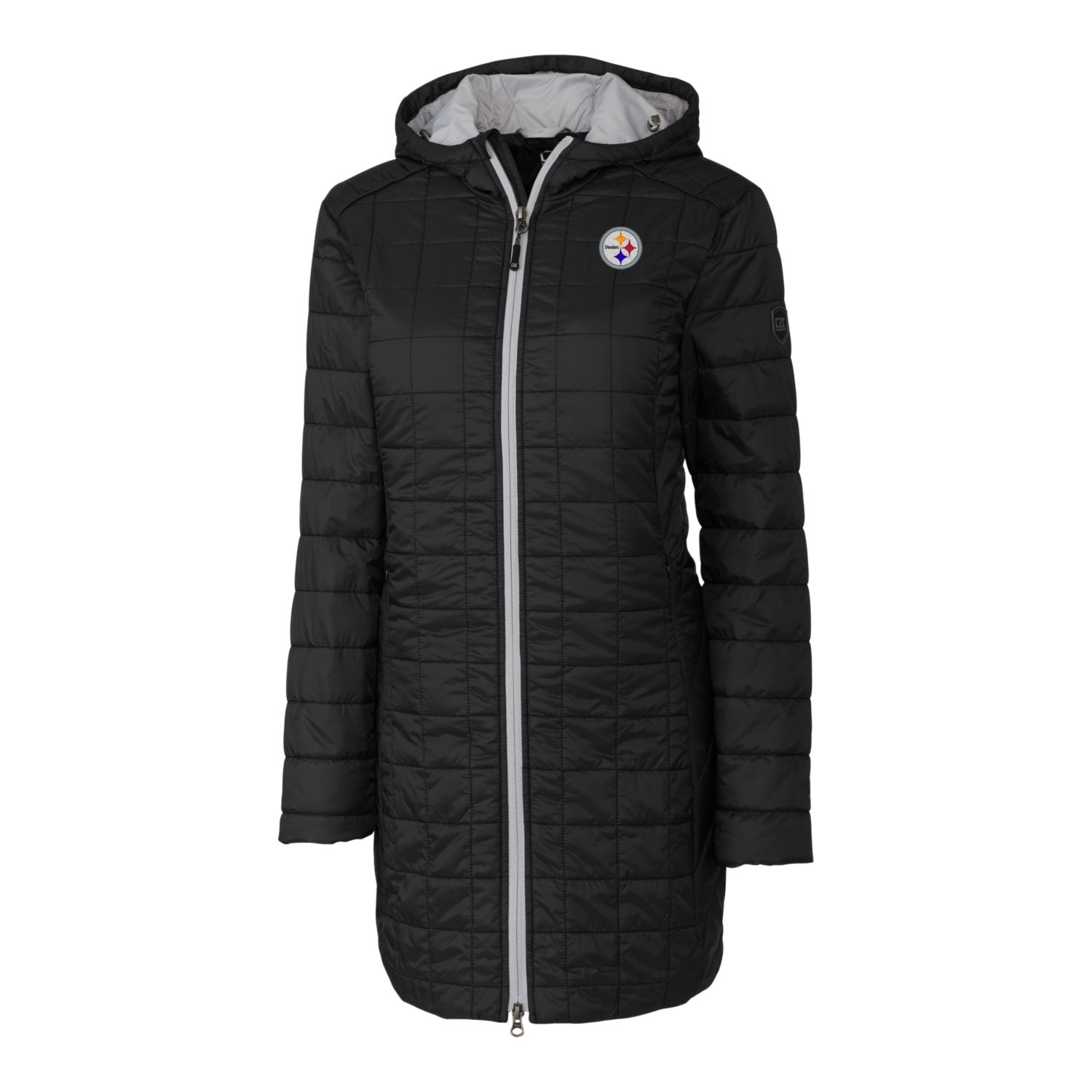 Women's Cutter & Buck Black Pittsburgh Steelers Rainier Primaloft Eco Hooded Long Lightweight Coat - Image 6