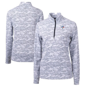 Women's Cutter & Buck Charcoal Toronto Blue Jays Traverse Camo Print Stretch Quarter-Zip Pullover Top