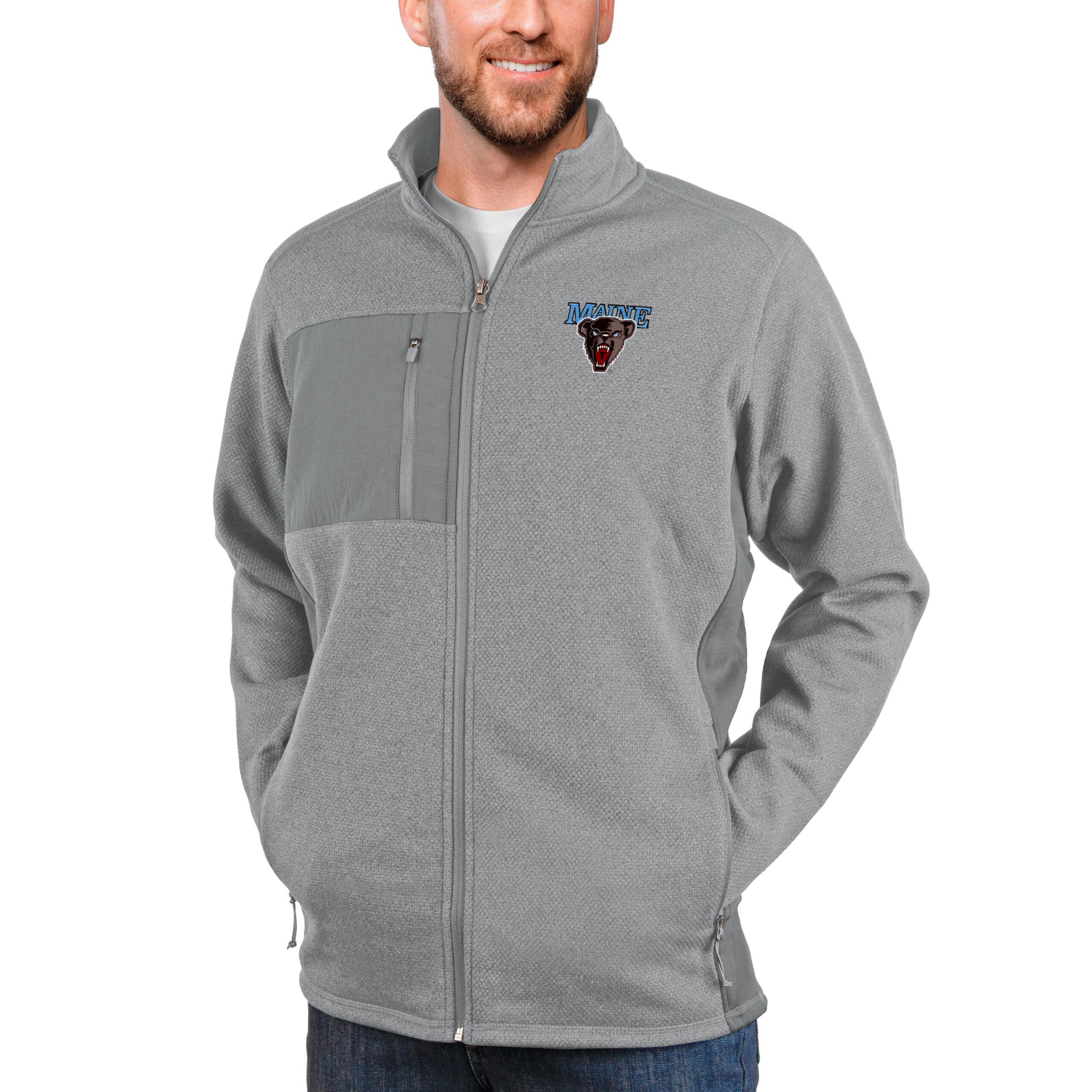 Men's Antigua Heather Gray Maine Black Bears Course Full-Zip Jacket