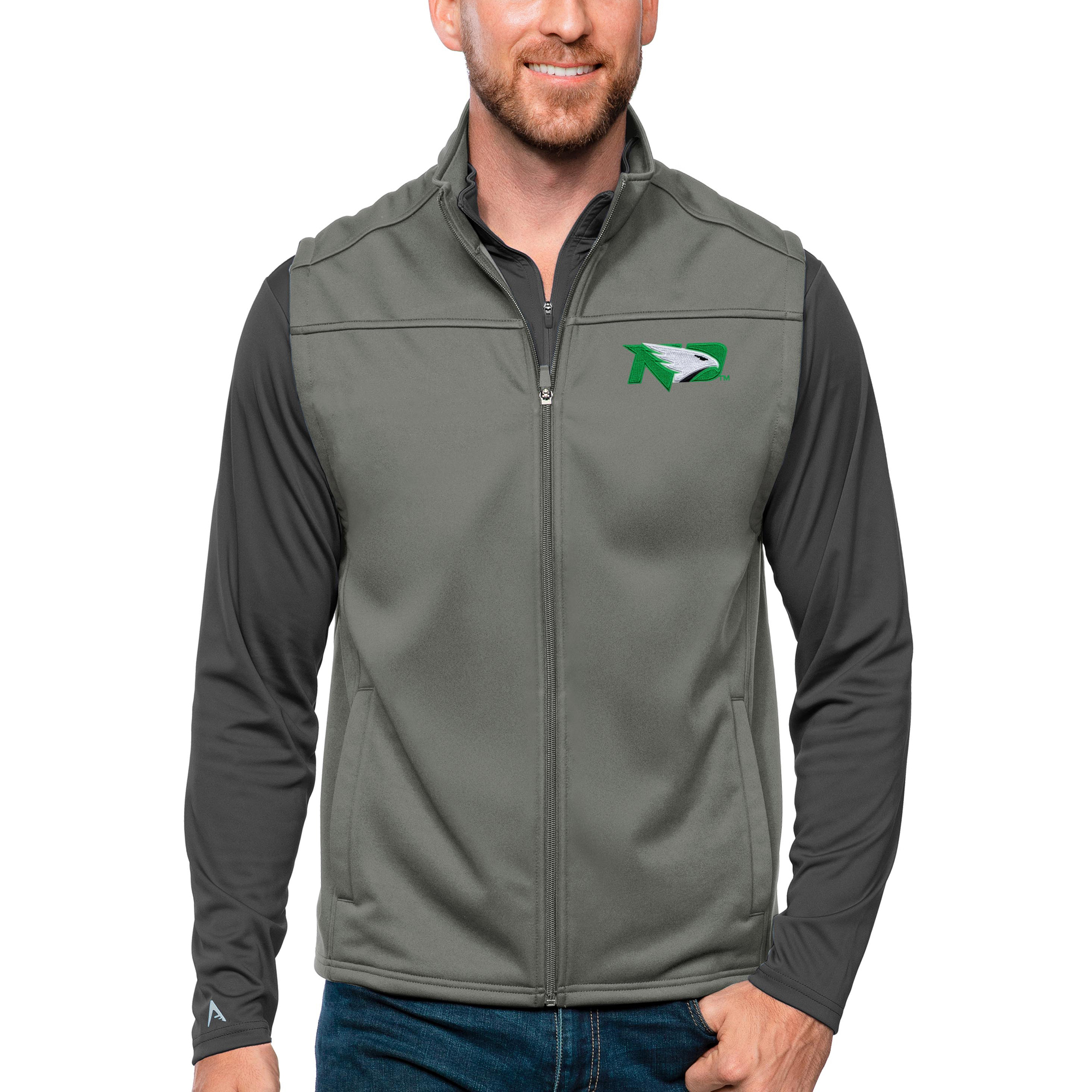 Men's Antigua Steel North Dakota Links Full-Zip Golf Vest