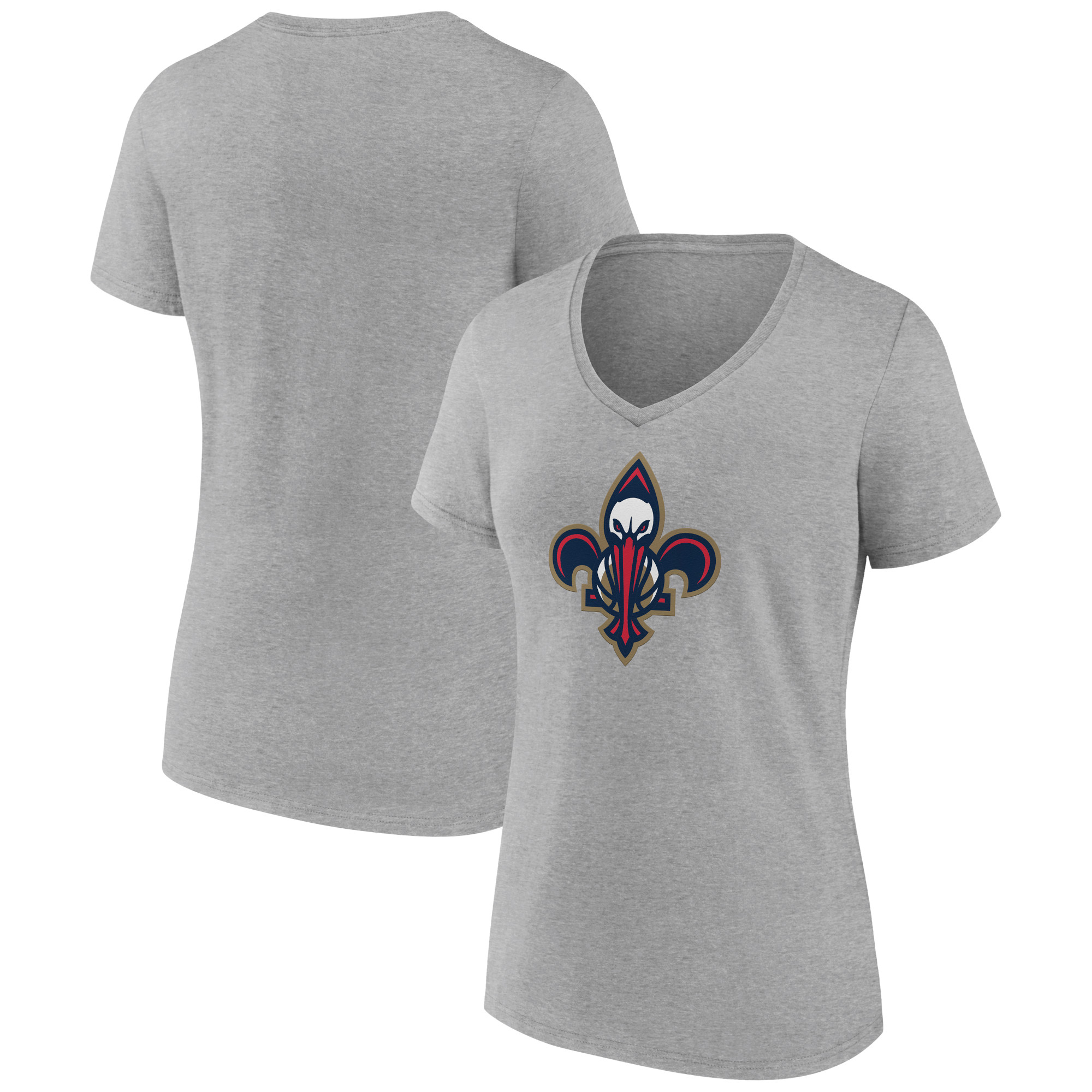 Women's Heather Gray New Orleans Pelicans Alternate Logo V-Neck T-Shirt - Image 5