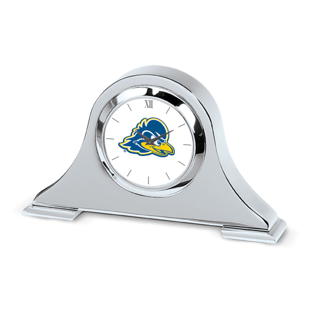 Silver Delaware Fightin' Blue Hens Logo Napoleon Desk Clock