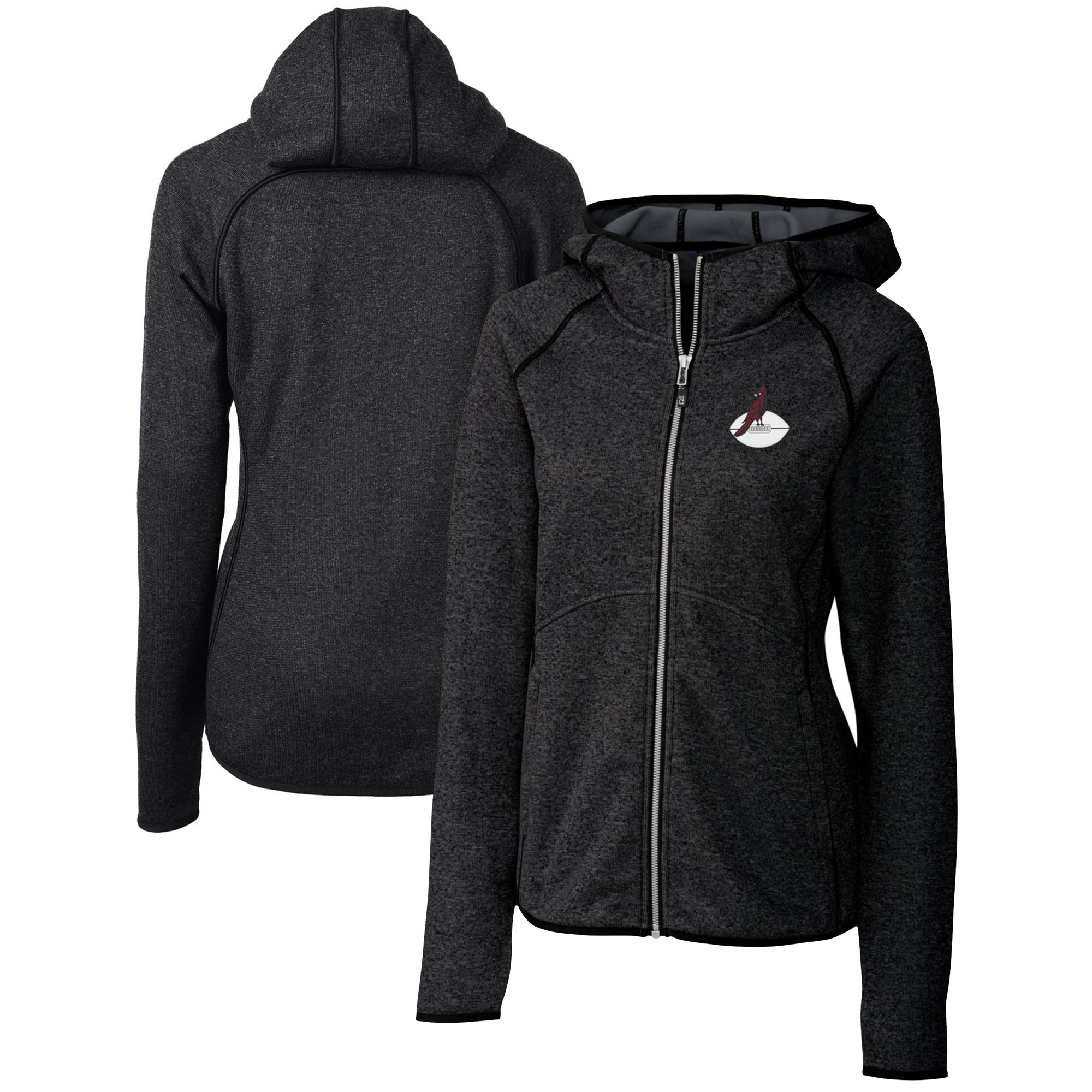Women's Cutter & Buck Heather Charcoal Arizona Cardinals Throwback Logo Mainsail Full-Zip Jacket