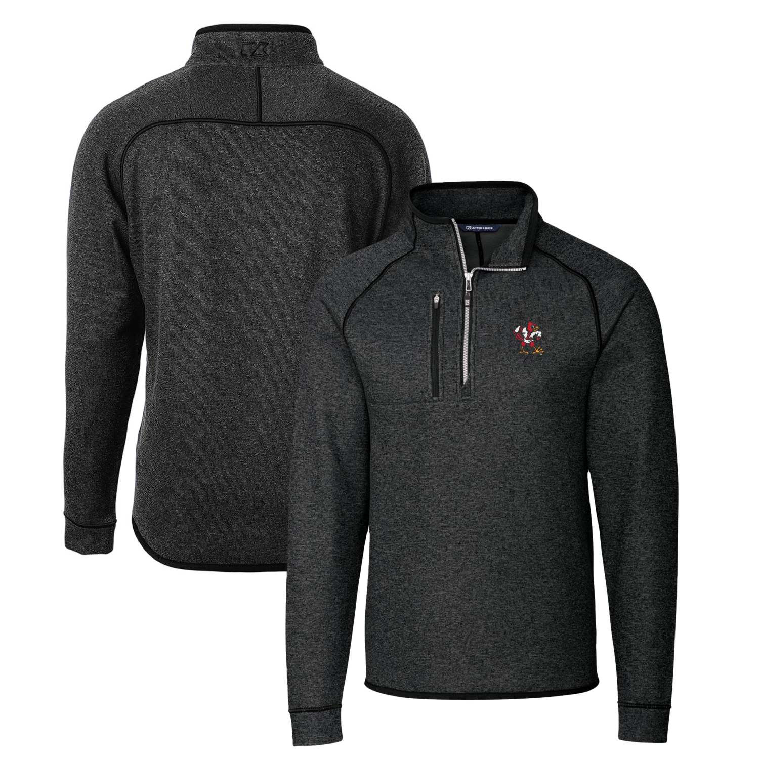 Men's Cutter & Buck Heather Charcoal Louisville Cardinals Mainsail Sweater-Knit Big & Tall Half-Zip Pullover Jacket - Image 2