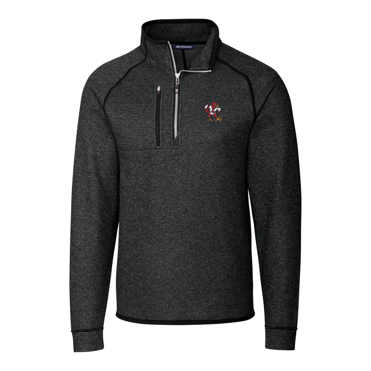 Men's Cutter & Buck Heather Charcoal Louisville Cardinals Mainsail Sweater-Knit Big & Tall Half-Zip Pullover Jacket - Image 6