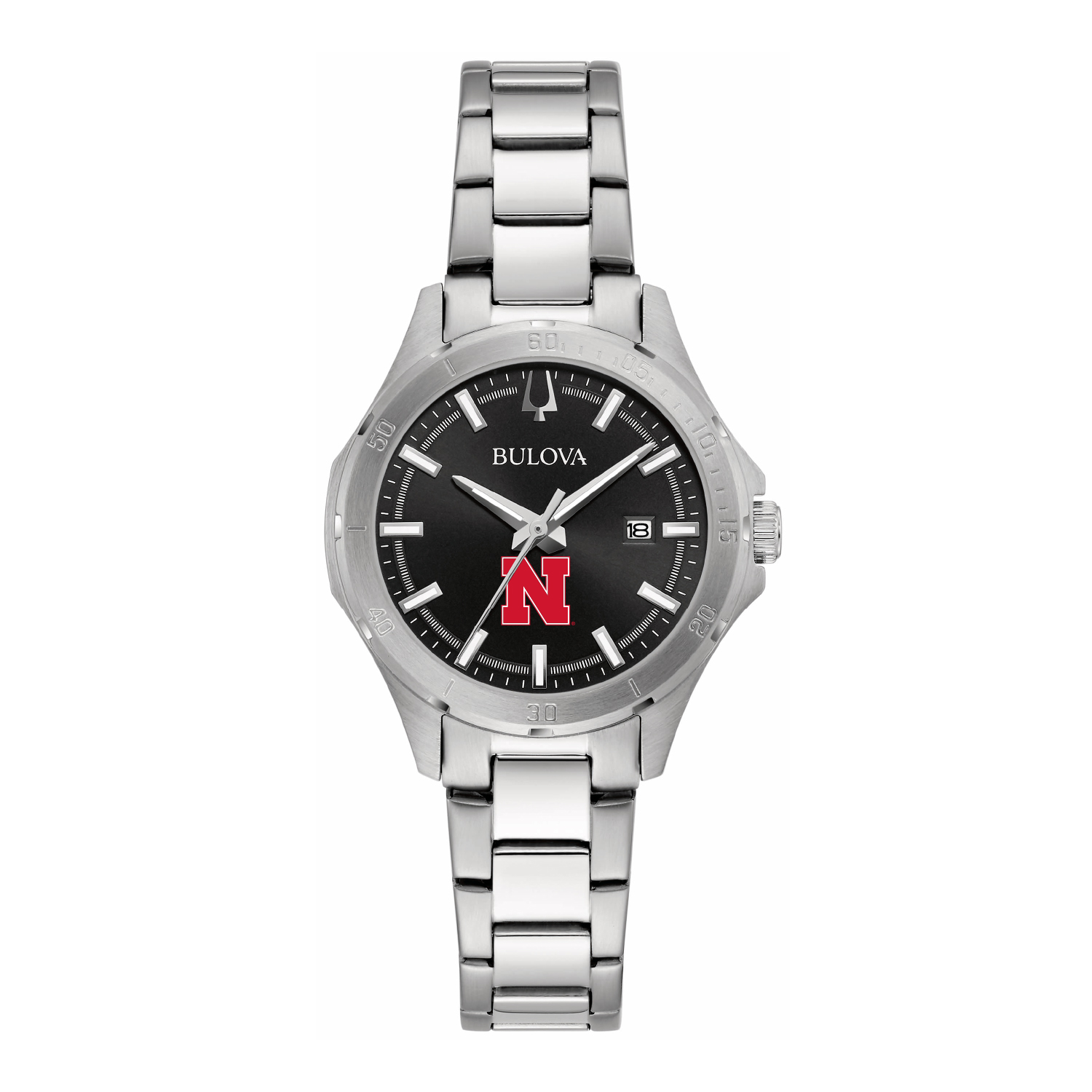 Women's Bulova Black Nebraska Huskers Stainless Steel Sport Classic Watch