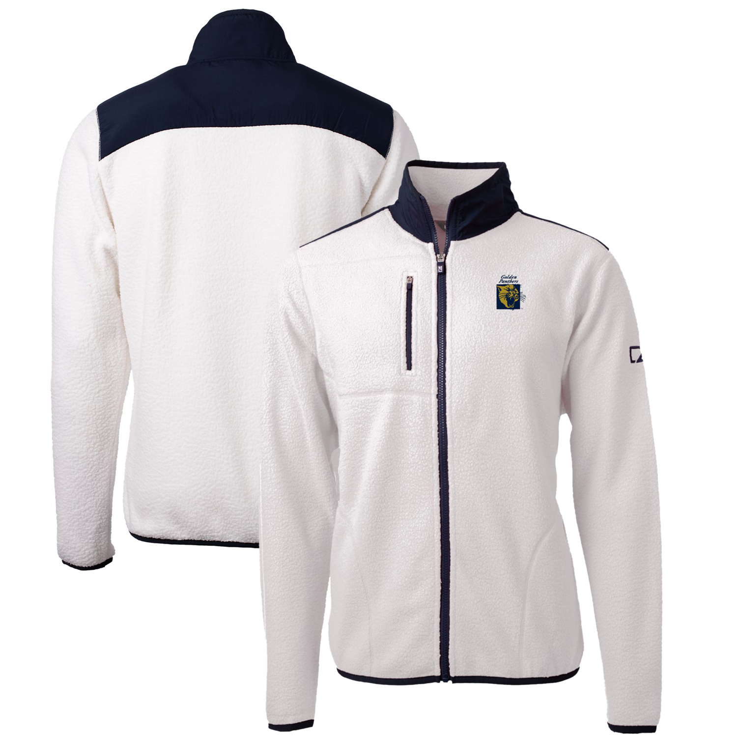Men's Cutter & Buck White FIU Panthers Cascade Eco Sherpa Fleece Full-Zip Jacket - Image 5
