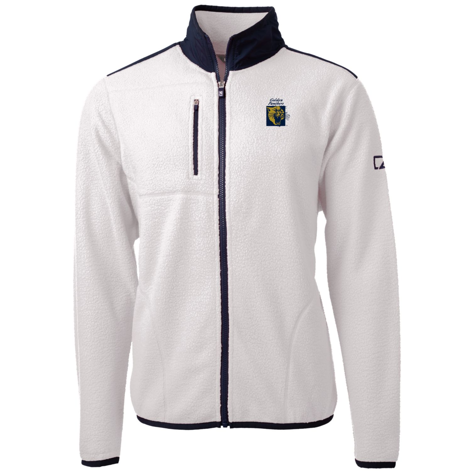 Men's Cutter & Buck White FIU Panthers Cascade Eco Sherpa Fleece Full-Zip Jacket - Image 6