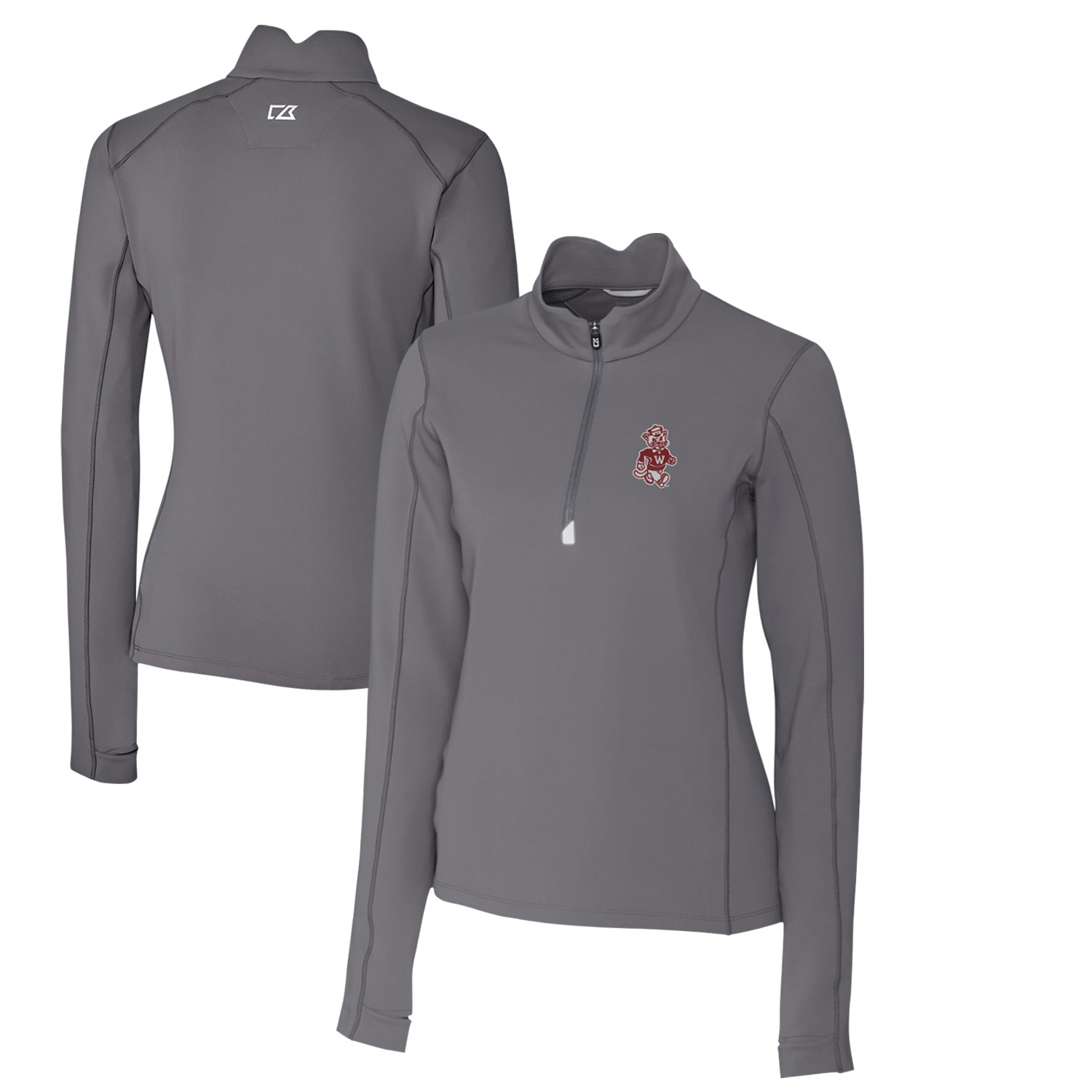 Women's Cutter & Buck Steel Washington State Cougars Traverse Stretch Quarter-Zip Pullover Top - Image 2