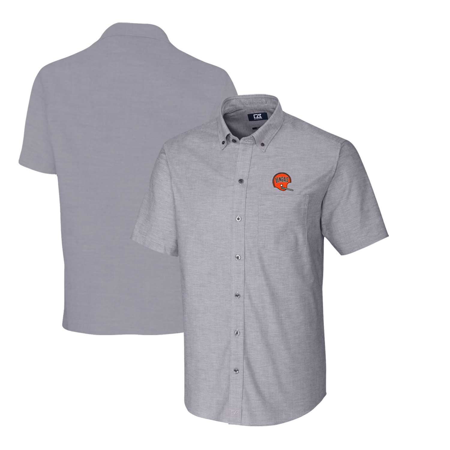Men's Cutter & Buck Charcoal Cincinnati Bengals Throwback Logo Big & Tall Stretch Oxford Button-Down Short Sleeve Shirt