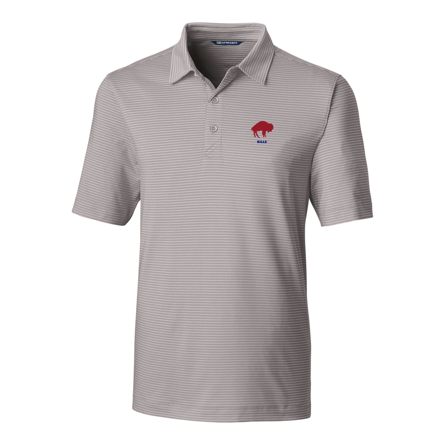 Men's Cutter & Buck Gray Buffalo Bills Throwback Logo Forge Pencil Stripe Stretch Polo - Image 3
