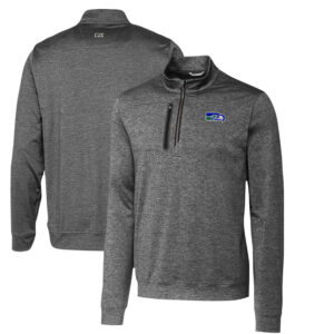 Men's Cutter & Buck Steel Seattle Seahawks Stealth Heathered Throwback Logo Quarter-Zip Pullover Top