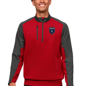 Men's Antigua Red/Charcoal San Jose Earthquakes Primary Team Logo Team Quarter-Zip Pullover Top