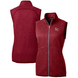 Women's Cutter & Buck Cardinal Kansas City Royals Americana Logo Mainsail Sweater-Knit Full-Zip Vest