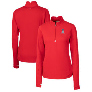 Women's Cutter & Buck Red Los Angeles Angels Americana Logo DryTec Traverse Stretch Quarter-Zip Pullover Top