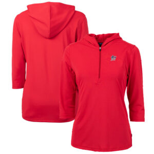 Women's Cutter & Buck Red Miami Marlins Americana Logo DryTec Virtue Eco Pique Recycled Half-Zip Pullover Hoodie
