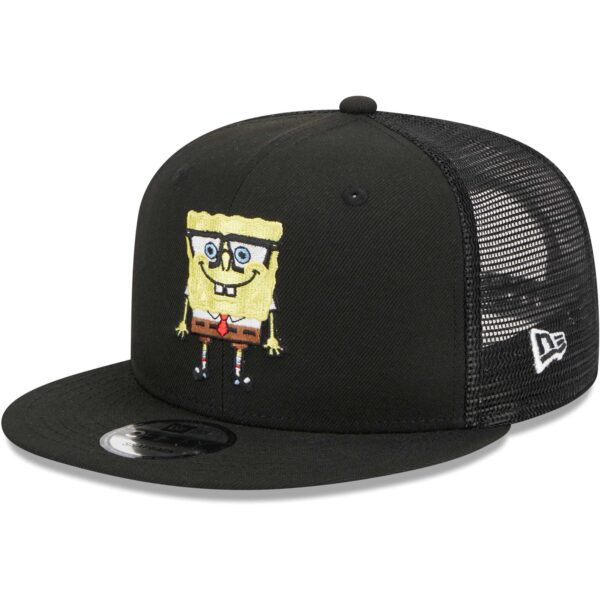 Men's New Era Black SpongeBob SquarePants Glasses Mesh Trucker 9FIFTY Snapback Hat - Image 7