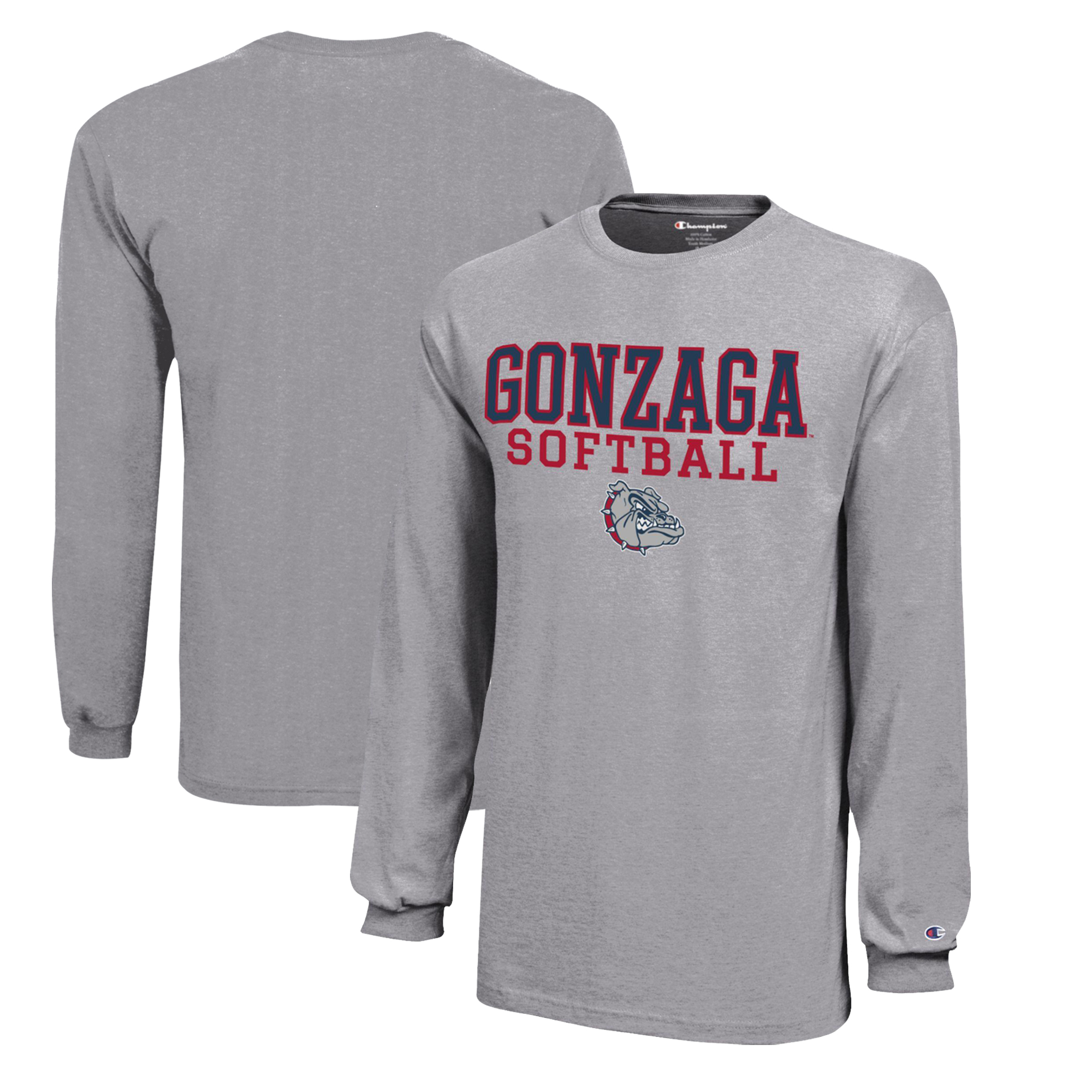Youth Champion Gray Gonzaga Bulldogs Stacked Logo Long Sleeve Softball T-Shirt - Image 5