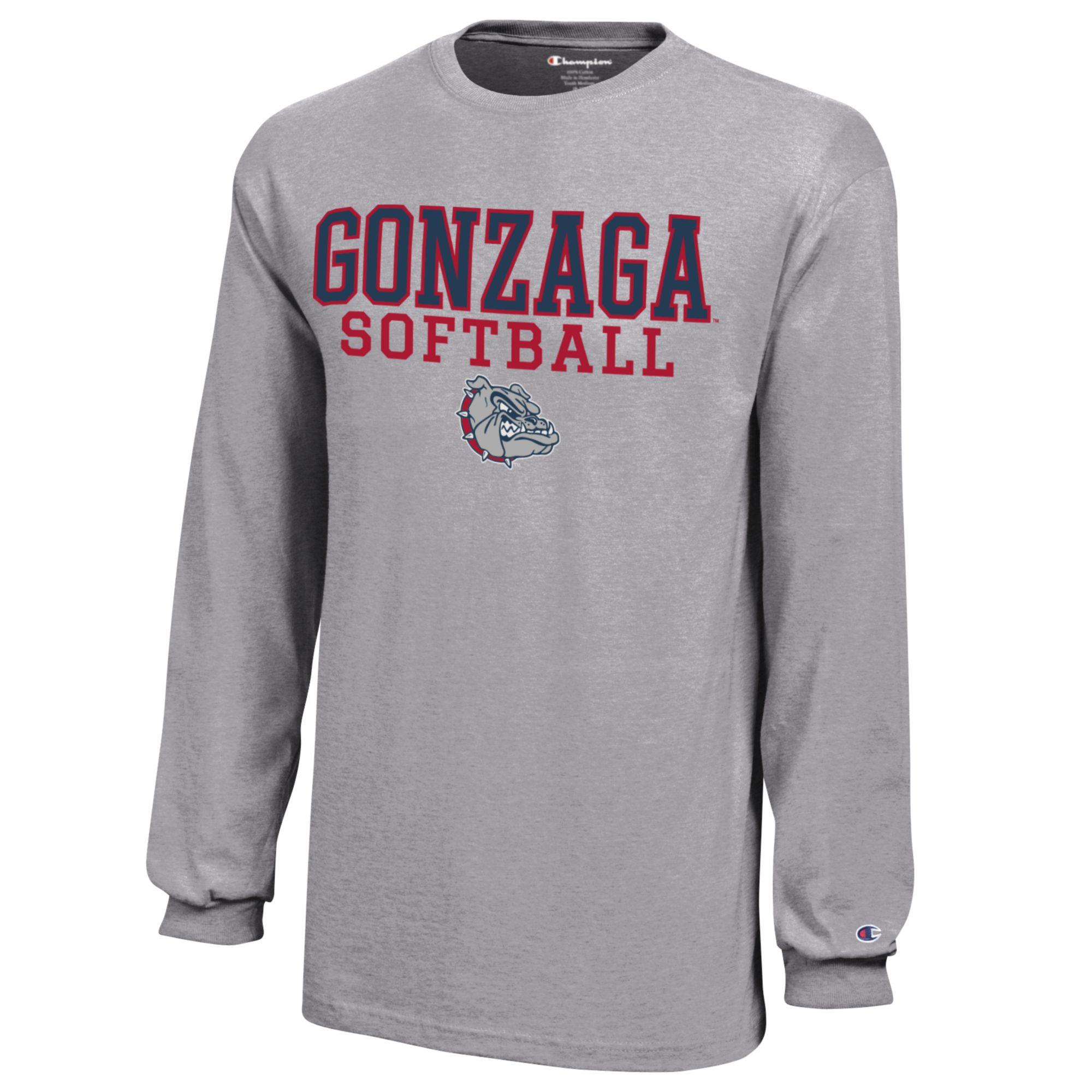 Youth Champion Gray Gonzaga Bulldogs Stacked Logo Long Sleeve Softball T-Shirt - Image 3