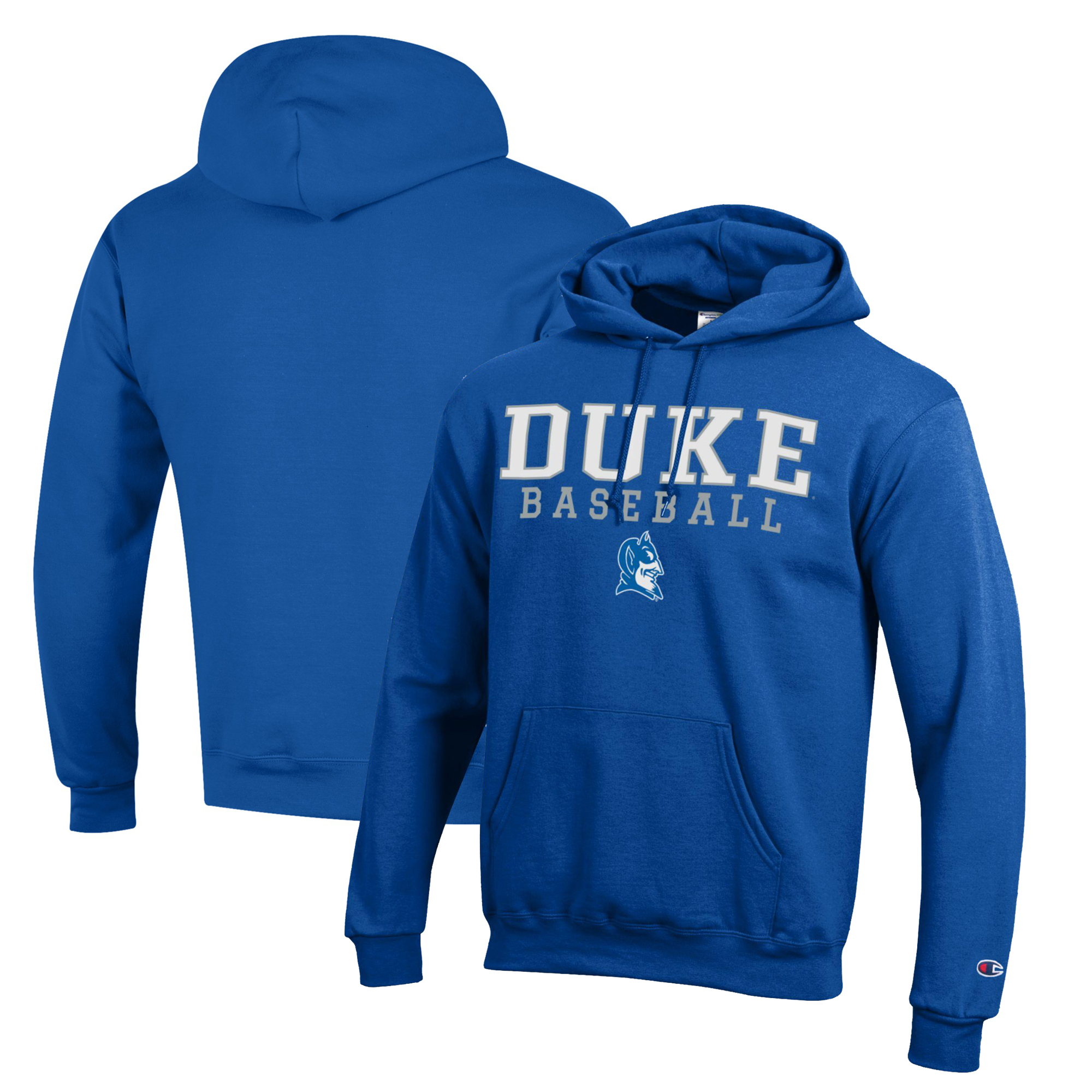 Men's Champion Royal Duke Blue Devils Stacked Logo Baseball Pullover Hoodie