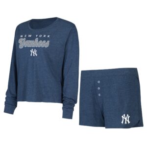 Women's Concepts Sport  Navy New York Yankees Meter Knit Long Sleeve T-Shirt & Shorts Set