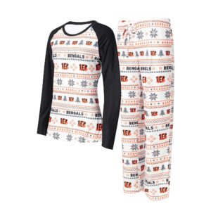 Women's Concepts Sport White/Black Cincinnati Bengals Tinsel Raglan Long Sleeve T-Shirt & Pants Sleep Set