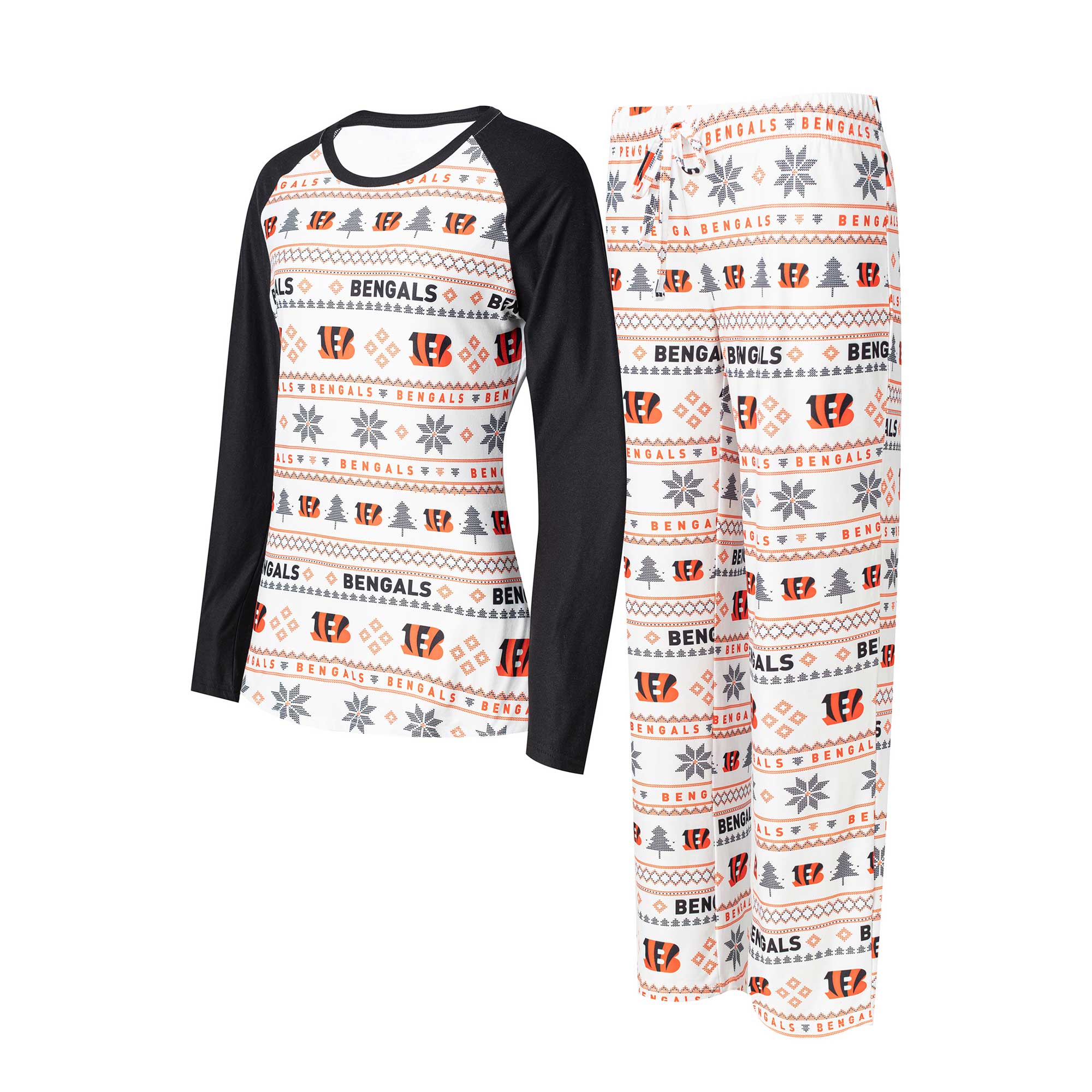 Women's Concepts Sport White/Black Cincinnati Bengals Tinsel Raglan Long Sleeve T-Shirt & Pants Sleep Set