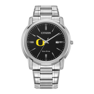 Men's Citizen Watch Silver Oregon Ducks Eco-Drive Black Dial Stainless Steel Watch
